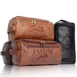 Personalized Toiletry Bag for Men, Engraved Name Initials Toiletry Bag